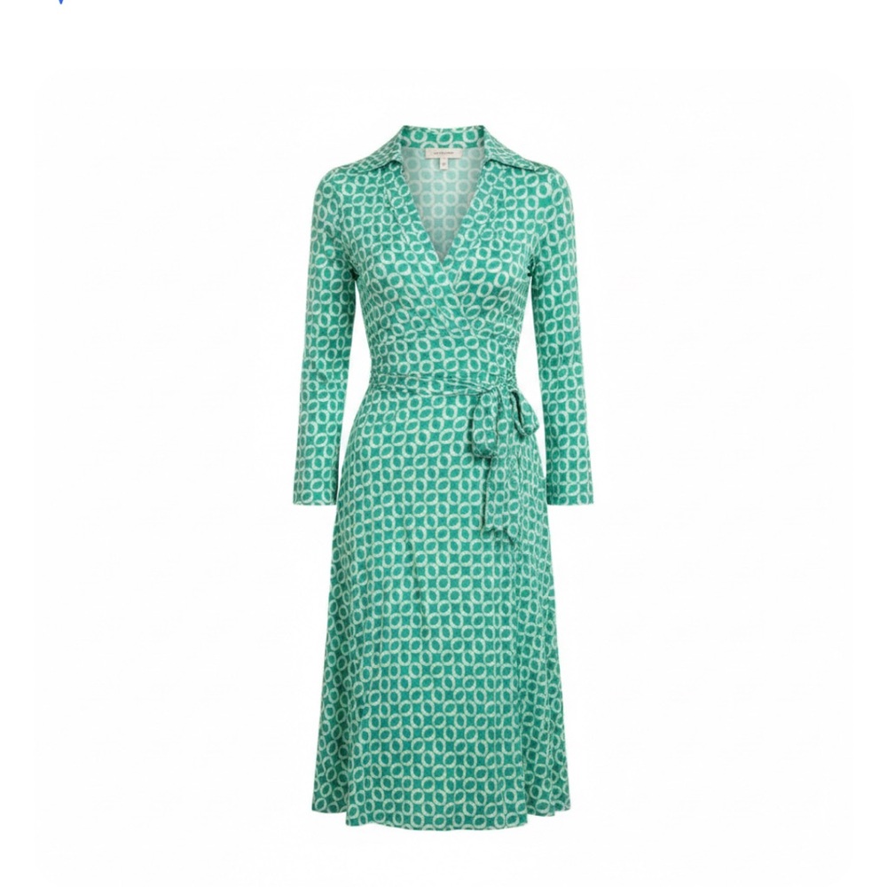 Diane Von Furstenberg Green Geometric Wrap Midi Dress